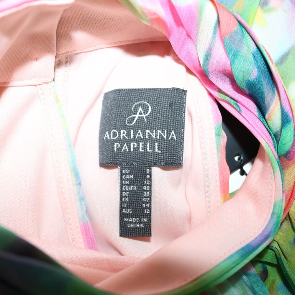 Adrianna Papell Floral Ruffle Chiffon Halter Trapeze Dress In Pink Multi - Picture 7 of 12